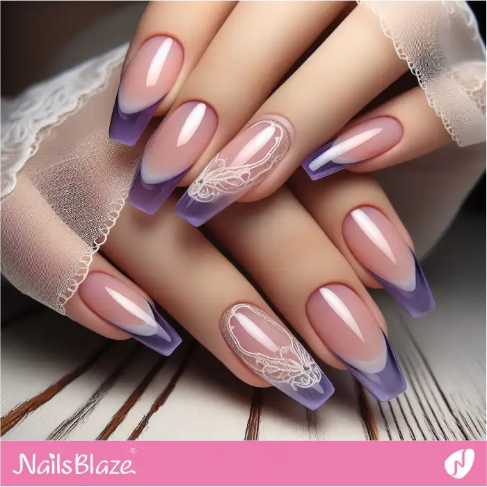 Clear Nails with Purple Tips | French Manicure - NB3609